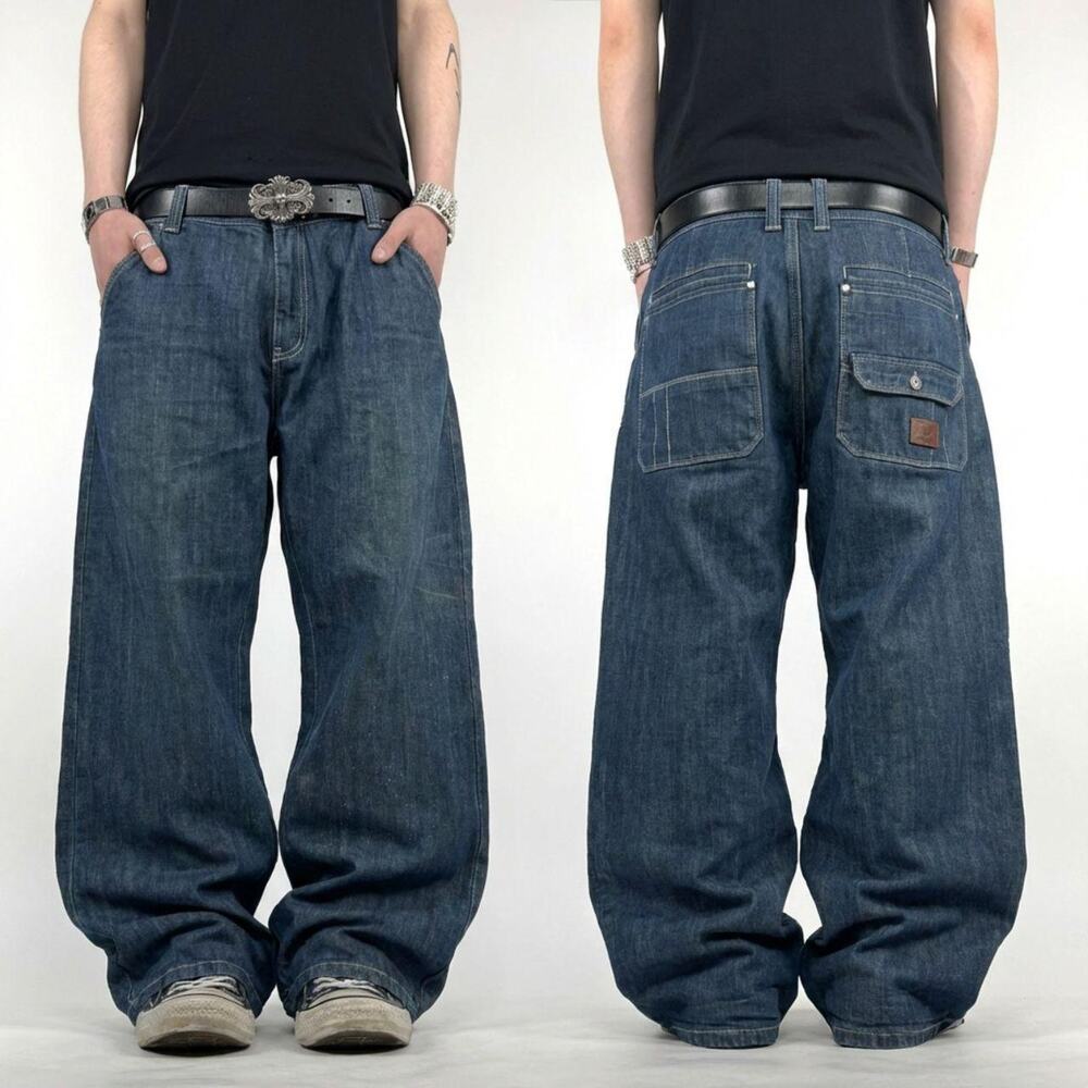 Vintage y2k rare embroidered grunge faded archive baggy wide leg jeans